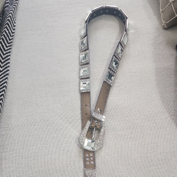 Elegant Silver and Brown Embellished Belt